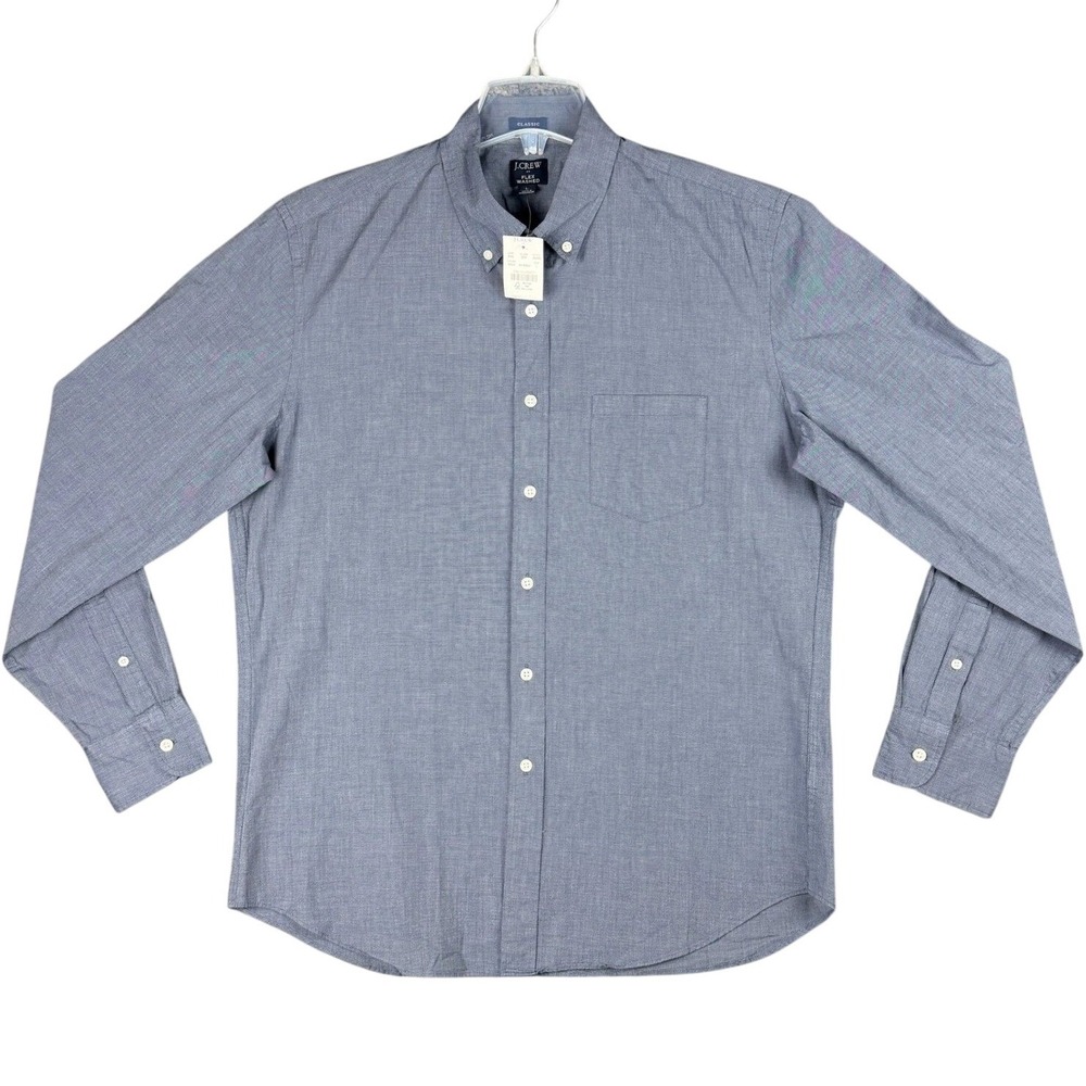 NEW J.Crew Mens Large Flex Washed Classic Fit Blue Button Down Shirt Long Sleeve